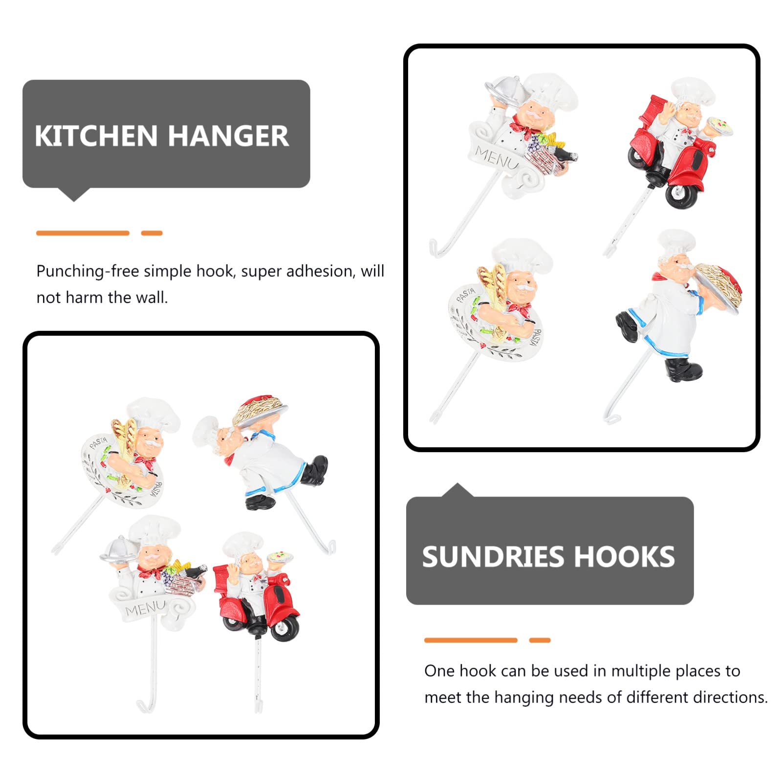 4-Pack Heavy Duty Adhesive Wall Hooks for Kitchen, Bathroom & Storage - Strong Sticky Hooks No Drilling Needed - Perfect for Hanging Utensils, Towels, Coats & Organizing Sundries
