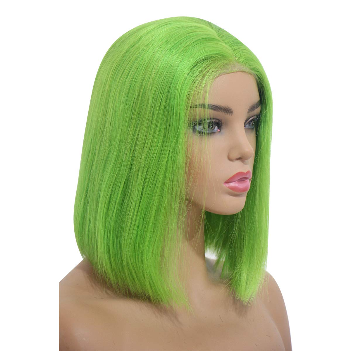 13X6 HD Lace Frontal Human Hair Bob Wigs - Pre Plucked Middle Part Blunt Cut with Baby Hair | Green Colored Bob Wigs for Black Women (10 Inches) | Restylable & Natural Look | Perfect for Daily Wear, Cosplay & Special Occasions