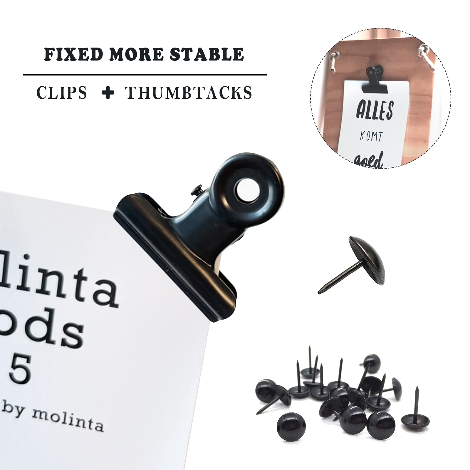 Strong Metal Bulldog Clips with Hole for Push-pin - 38mm Black Paper File Clips, Small Binder Clips for Office, School & DIY Projects - Perfect for Organizing Documents, Sealing Coffee/Tea Bags & Photo Grid Displays