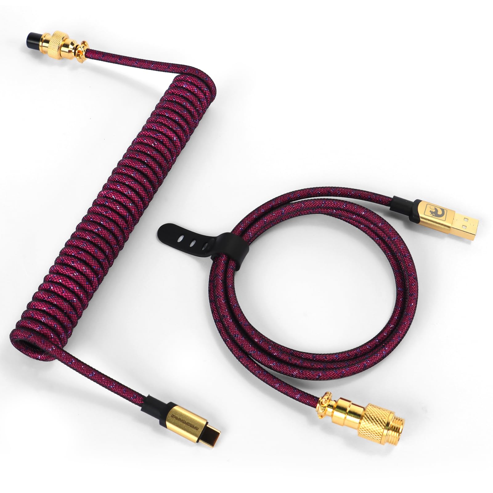 MAMBASNAKE C03 Coiled USB C Cable for Gaming Keyboard - Braided Spiral Type C to USB A Cable with 24K Gold Aviation Connector (Rose Red) - Perfect for Mechanical Keyboards, Custom PC Setups & Esports Gaming Accessories