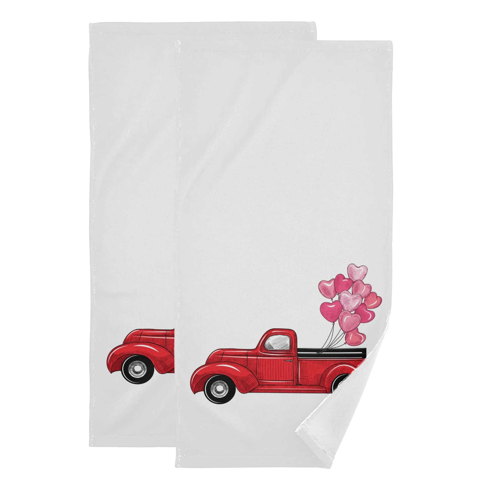 Vintage Red Pickup Truck Hand Towels - Retro Balloon Design, Soft & Absorbent Kitchen, Bath & Dish Towels for Home, Hotel, Spa, Gym & Yoga - Perfect for Valentine's Day, Holidays & Decoration