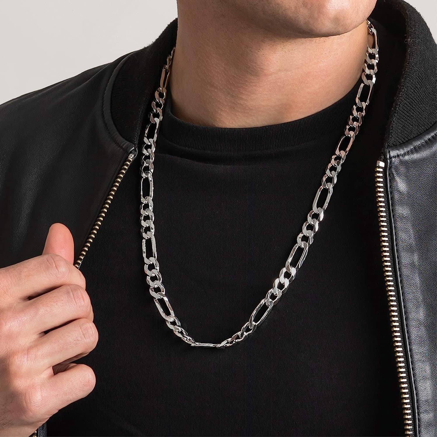 Verona Jewelers 925 Sterling Silver Men's Figaro Chain Necklace 8.5MM-10.5MM - Italian Made 20-30 Inch Adjustable Length for Gifts, Weddings & Everyday Wear