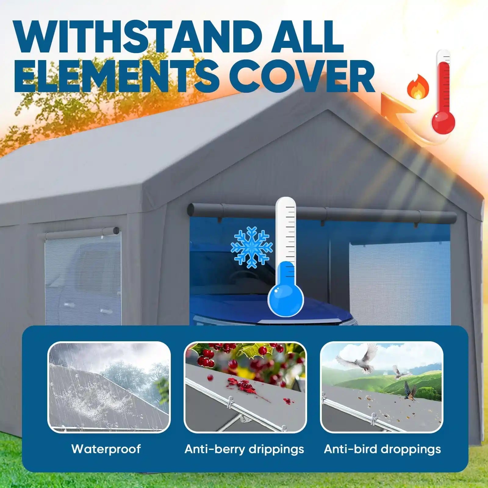 10' x 20' Heavy Duty Carport with Ventilated Windows - Waterproof Outdoor Shelter for Cars, RV, Boat & Equipment Protection