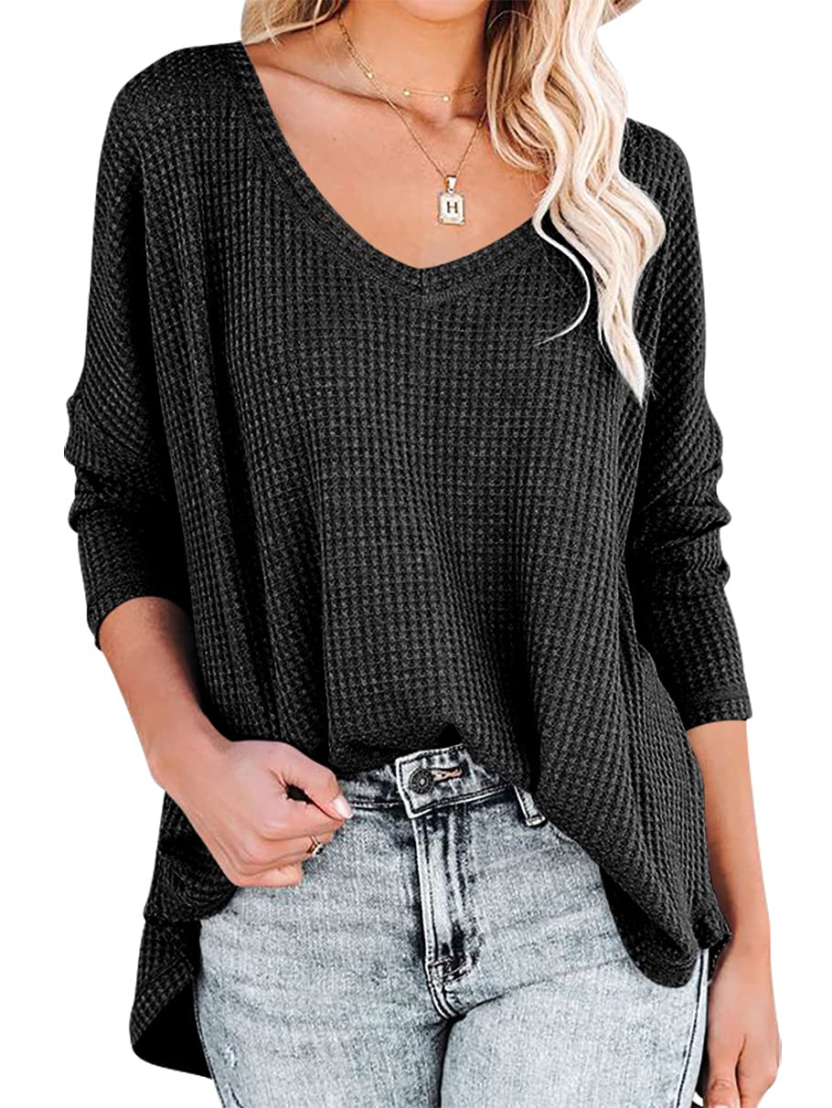ANRABESS Women's Casual Off Shoulder Waffle Knit V-Neck Batwing Sleeve Pullover Tunic Top | Loose Fit Summer Blouse for Beach, Date Night & Everyday Wear