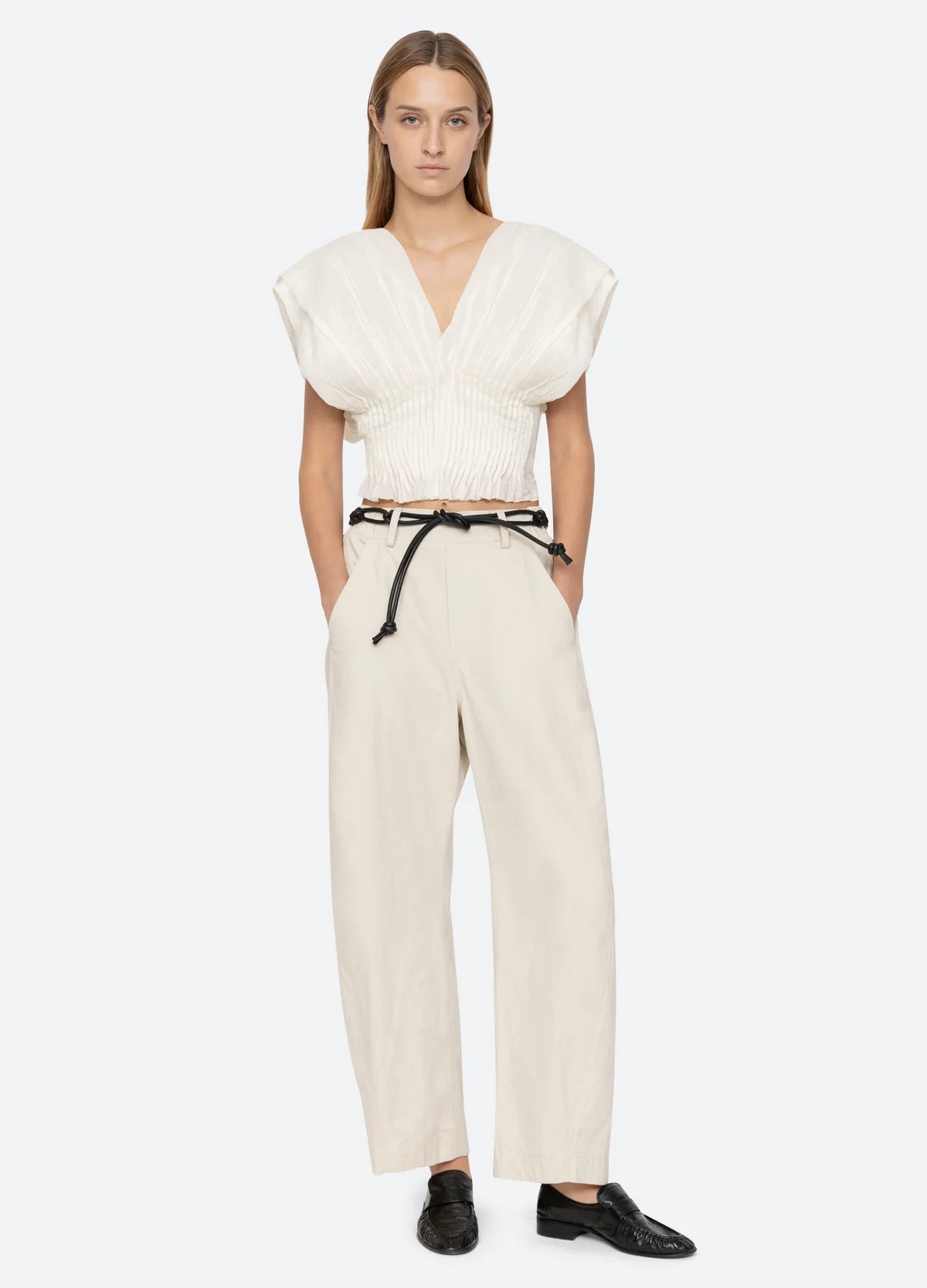Adele Women's High Waisted Oat Colored Pants - Comfortable Stretch Trousers for Work, Office & Casual Wear