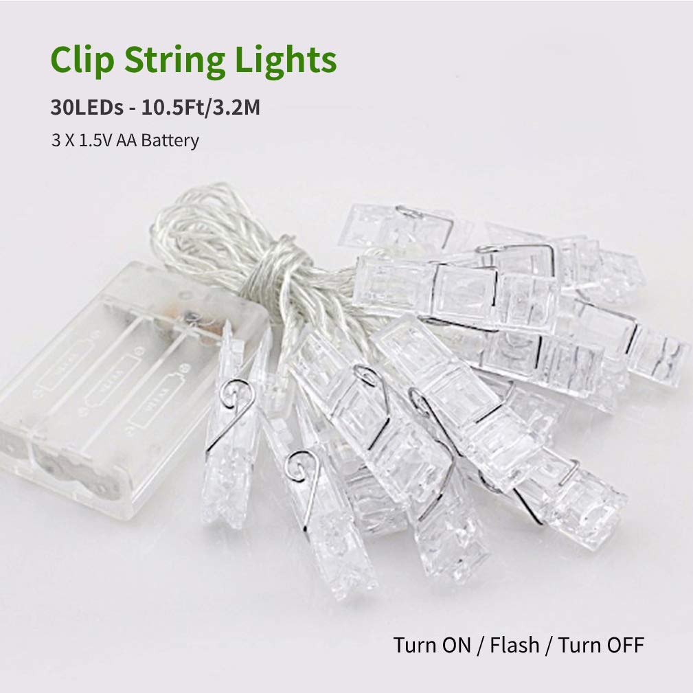 Dopheuor LED Battery Operated Photo Clip String Lights - 20ft Copper Wire Fairy Lights with 20 Clips, Warm White Starry Lights for Bedroom Wall, Patio, Wedding, Christmas Party Decor (Halloween, Thanksgiving) - Perfect for Picture Display, Cozy Ambiance & Holiday Celebrations