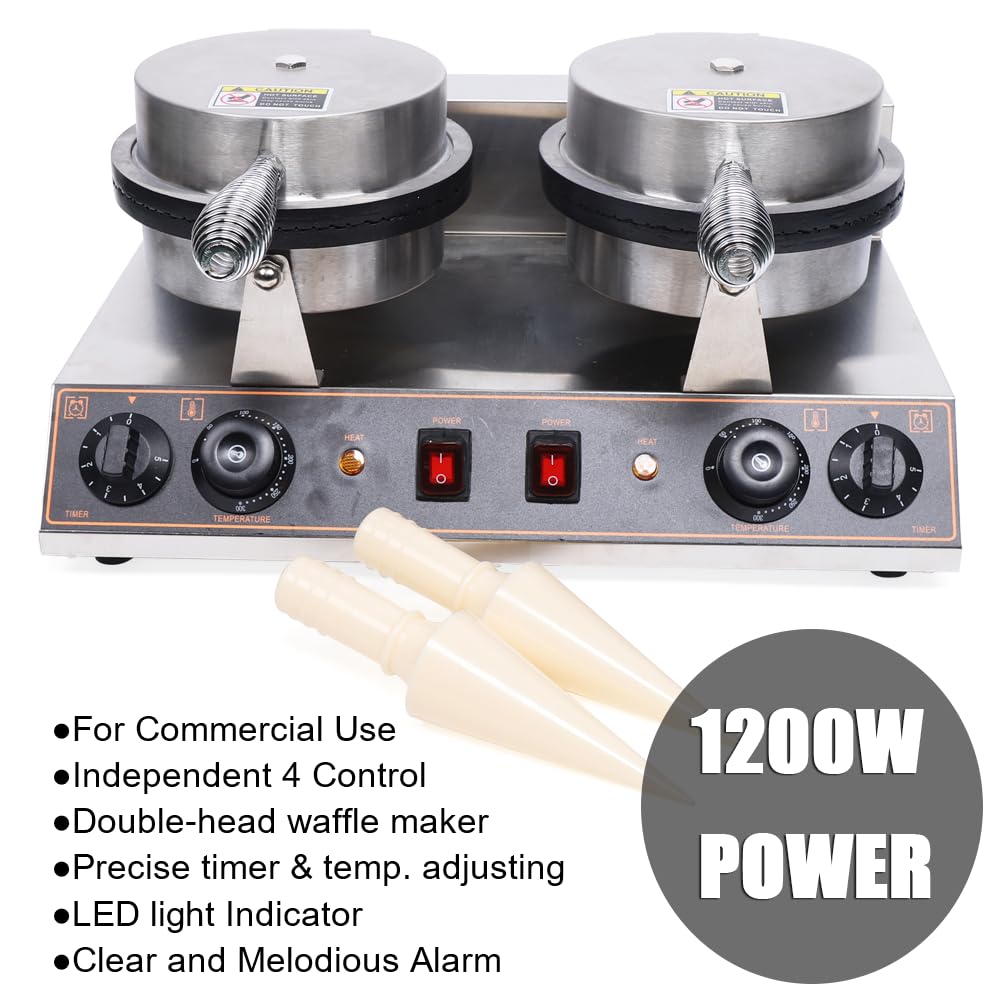 110V 1200W Electric Waffle Cone Maker Machine - Nonstick Dual Heating Pans for Homemade Crispy Ice Cream Cones - Perfect for Dessert Shops, Home Kitchens & Party Treats