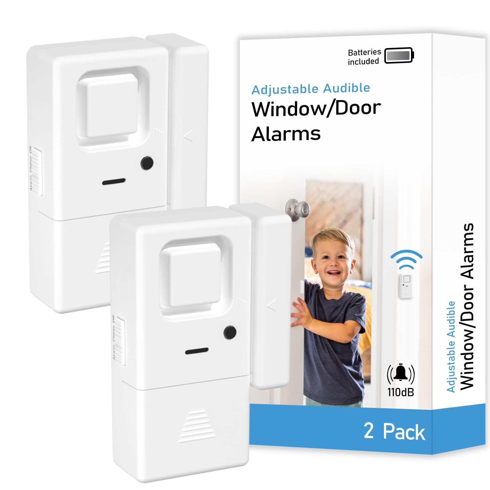 Rosmila Wireless Door & Window Alarm Sensor - 2 Pack Adjustable Volume with Burglar Alert & Entry Chime for Home Security, Child Safety & Apartment Protection | Easy DIY Installation for Bedrooms, Offices & Vacation Homes