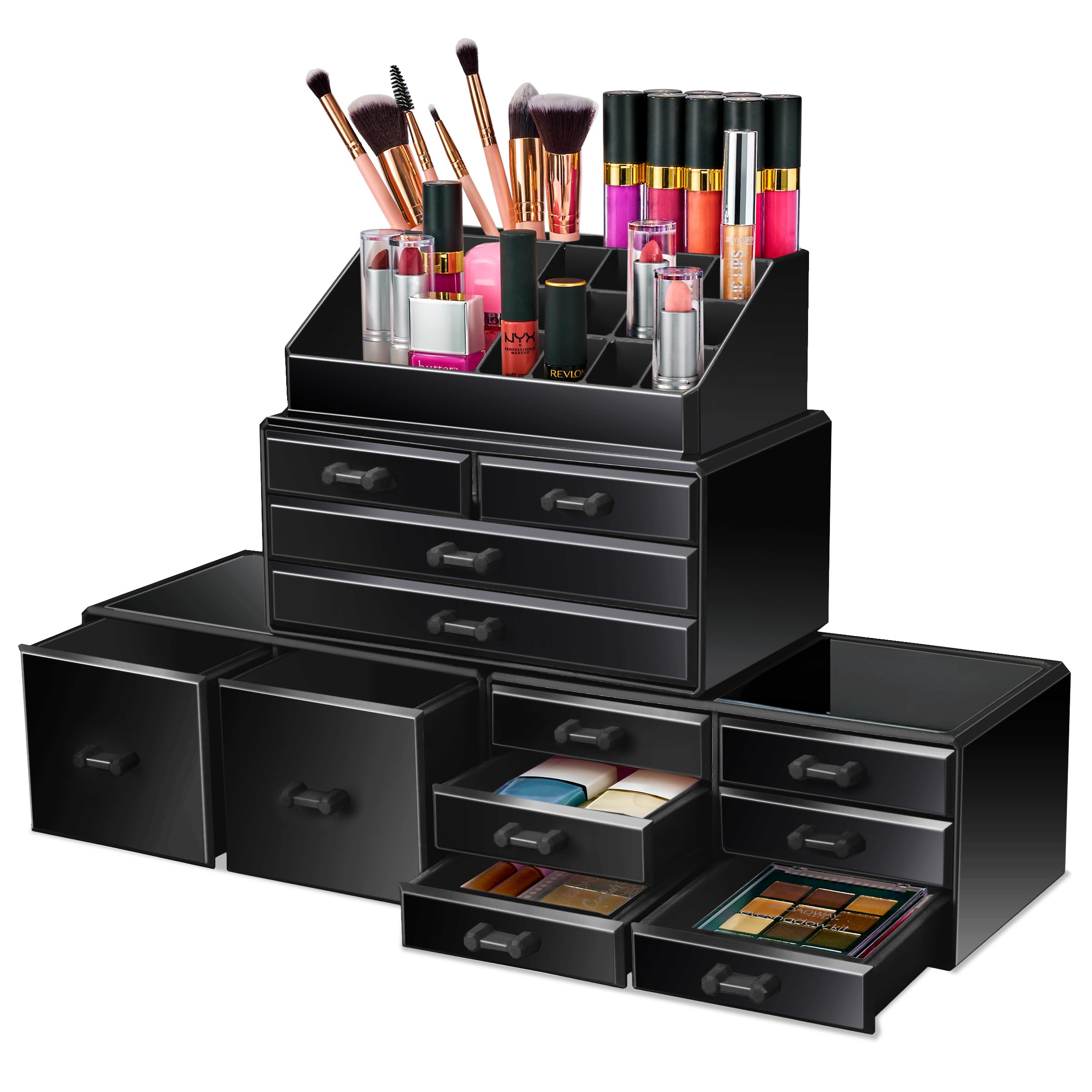 Sorbus Large Stackable 12-Drawer Makeup Organizer with Lipstick & Brush Holder - Jewelry & Cosmetic Storage for Vanity, Bathroom, Dresser - Perfect for Beauty Salon, Home Organization & Travel Makeup Storage