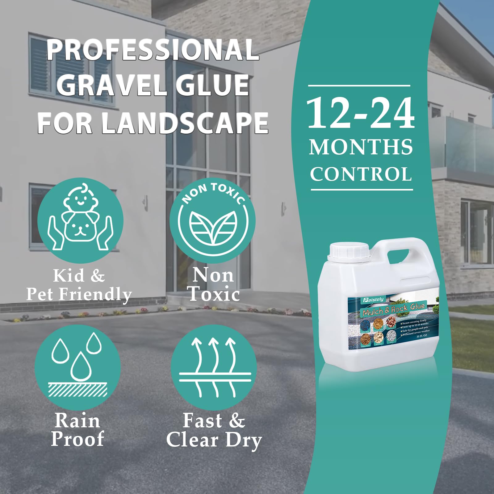 64Oz Concentrated Mulch Glue for Landscaping - Strong Adhesive for Pea Gravel, Rocks & Mulch Binder | Non-Toxic, Long-Lasting Mulch Lock Solution | Perfect for Garden Pathways, Driveways & Landscape Projects