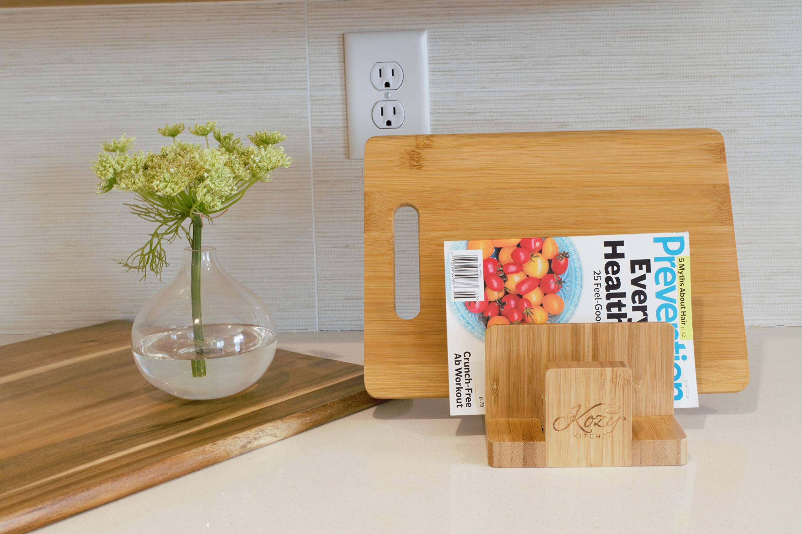 Premium Bamboo Cutting Board Organizer - 3-Slot Kitchen Pantry Rack for Cutting Boards, Dishes, Bakeware, Plates & Pot Lids | Space-Saving Cabinet Storage Solution for Cookbooks & Kitchen Essentials | Perfect for Small Kitchens & Organized Home Chefs
