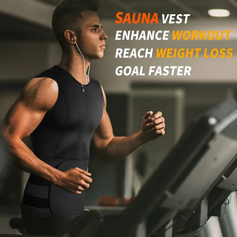 Men's Waist Trainer Body Shaper - Slimming Sauna Vest with Double Belt for Weight Loss & Sweat Control - Perfect for Gym, Workout & Postpartum Recovery