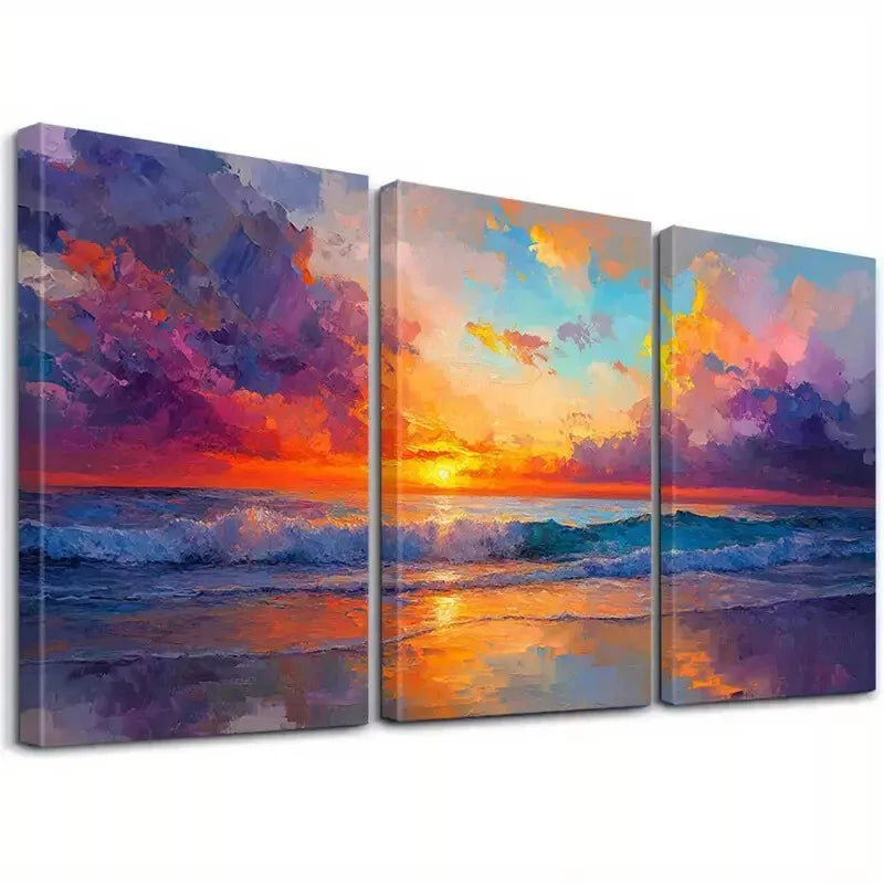 3-Piece Aesthetic Sky Waves Seascape Sunset Art Set - 50x70cm Framed Canvas Wall Decor | High Quality Print | 100% Australian Made | Ready to Hang | Perfect for Living Room, Bedroom & Office Decor