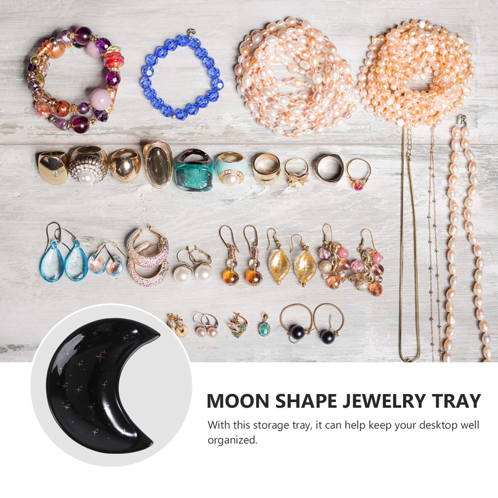 Lurrose Moon Shaped Jewelry Display Tray - Ring Holder Bracelet Storage Organizer, Decorative Desktop Jewelry Plate for Earrings, Necklaces & Watches | Perfect for Boutique Displays, Wedding Jewelry Organization & Gift Presentation