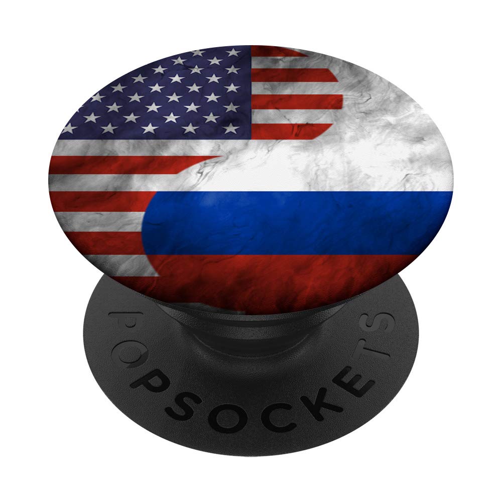USA Russia Yin Yang Flag PopSockets Swappable Phone Grip - Russian American Dual Design Phone Stand & Holder for iPhone, Samsung, Tablets - Perfect for Travel, Work, and Everyday Use