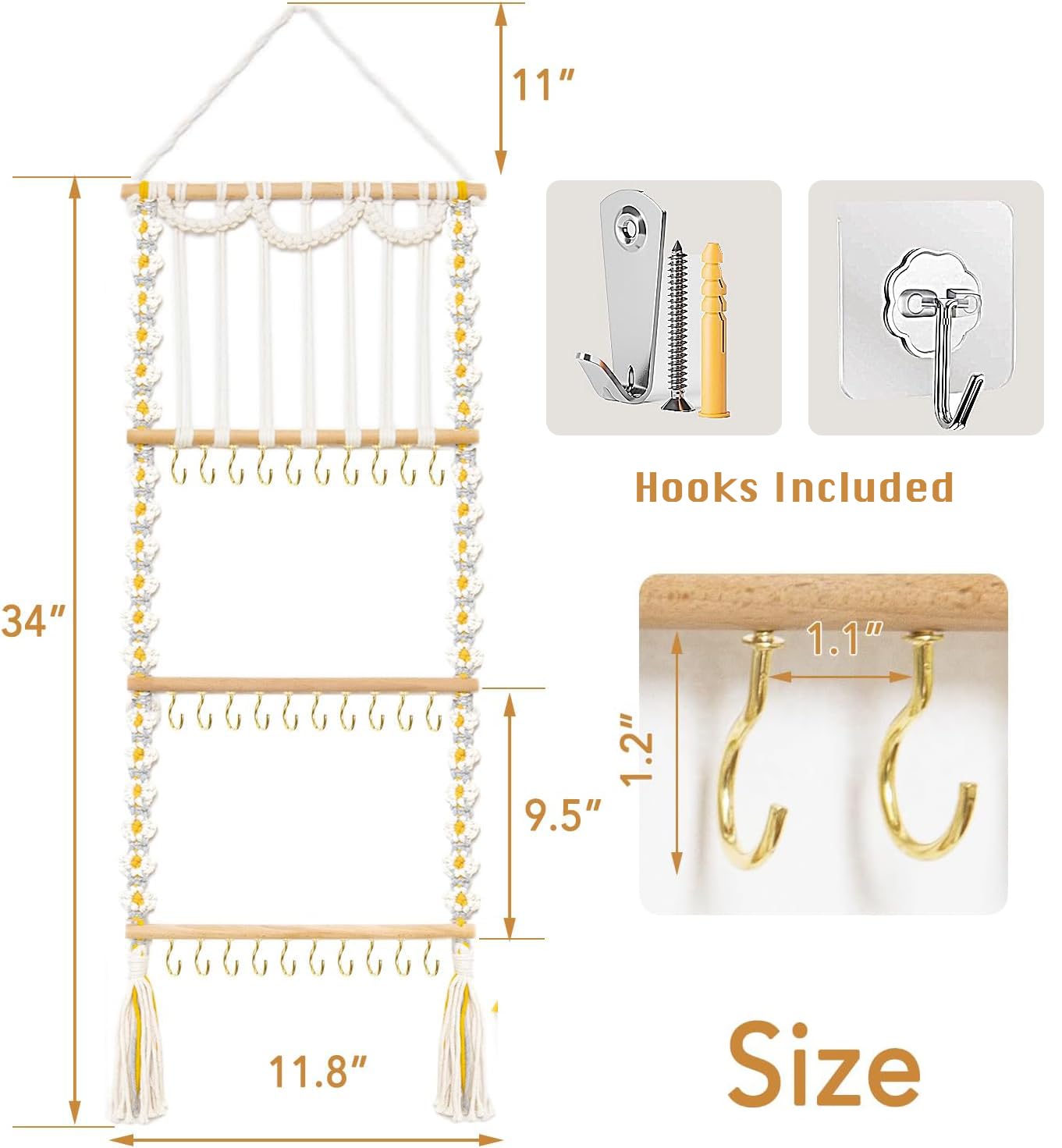 Jontell Daisy Hair Bow Holder - Wall-Mounted Organizer for Girls Hair Bows, Baby Headbands & Necklaces - 5 Functional Storage Areas - Perfect for Bedroom, Nursery & Bathroom Accessory Organization