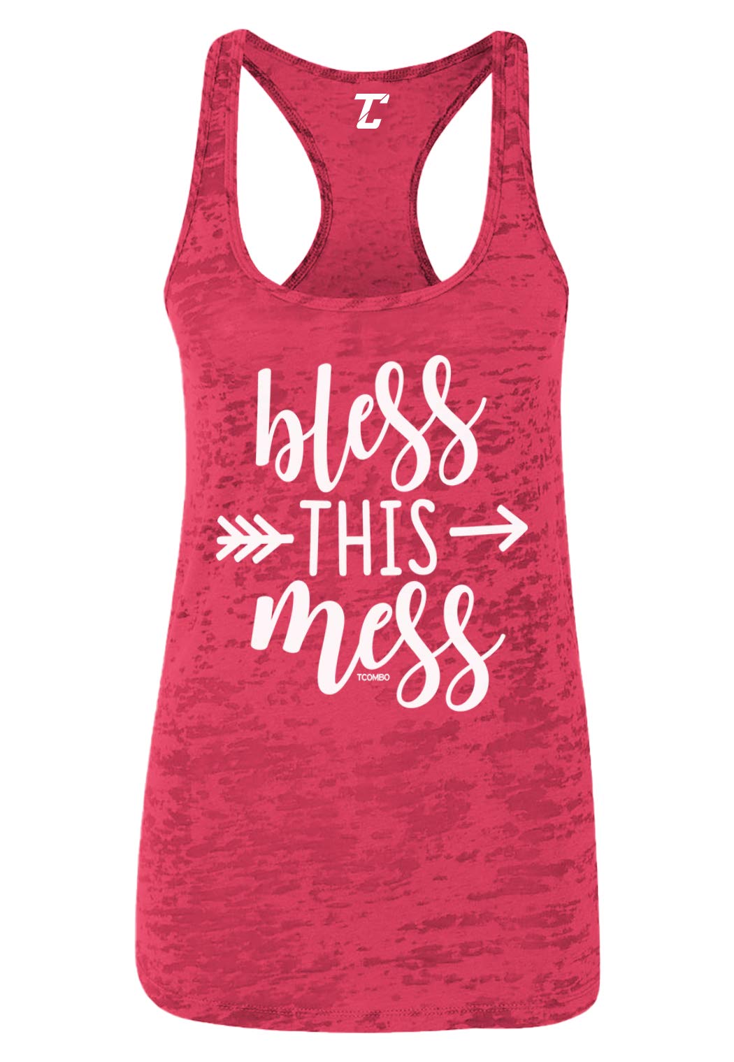 Funny Women's Racerback Tank Top - Bless This Mess Slogan Shirt for Casual Wear, Gym & Summer Outfits