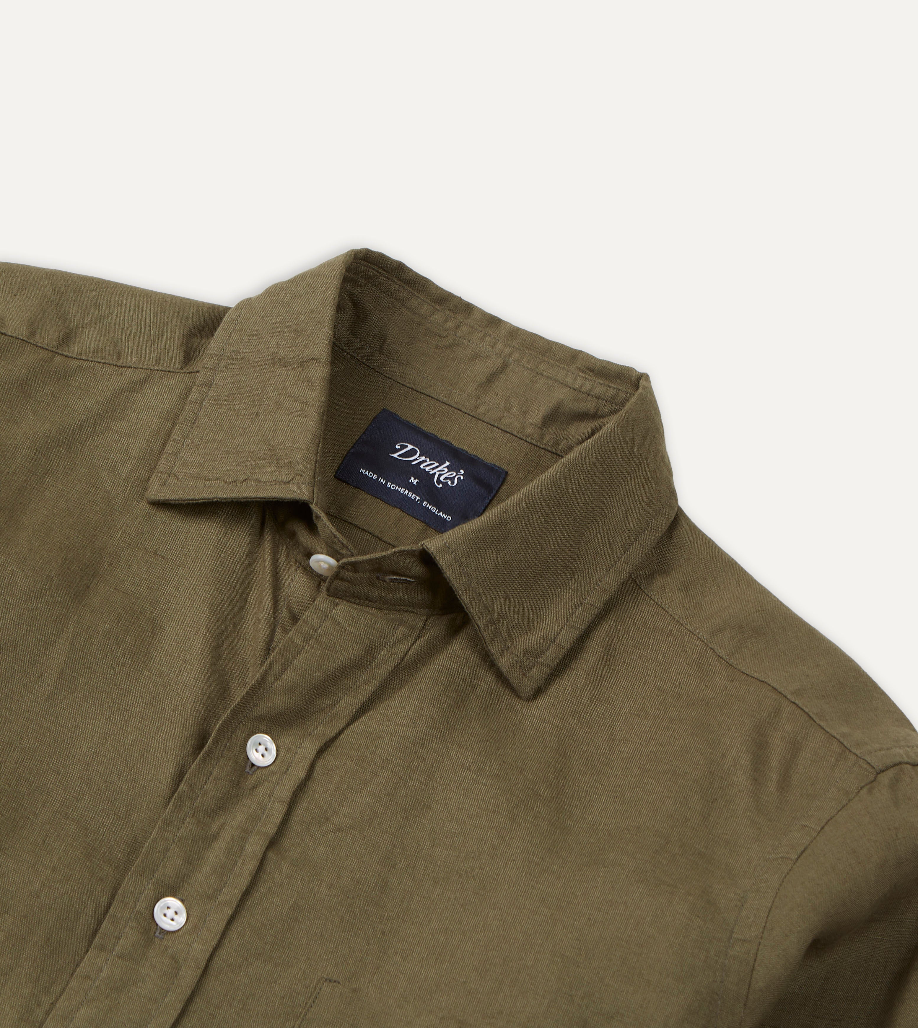 Khaki Green Linen Spread Collar Shirt for Men - Breathable Casual Button Down Shirt for Summer, Office, and Outdoor Activities