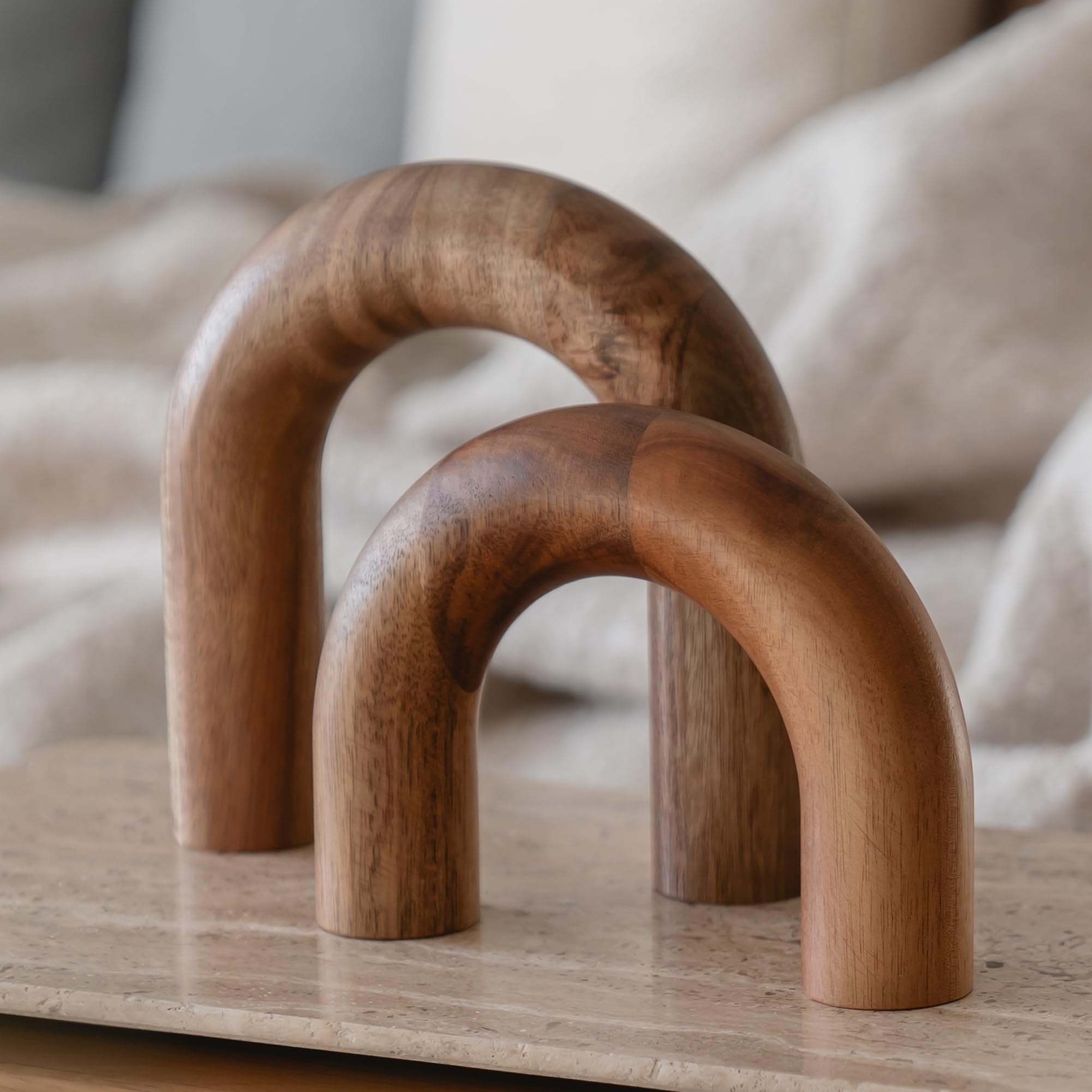 Modern Wood Arch Bookshelf Decor - Stylish Shelf & Coffee Table Accents for Entryway, Living Room & Desk | Minimalist Home Decor Ideas for Aesthetic Spaces