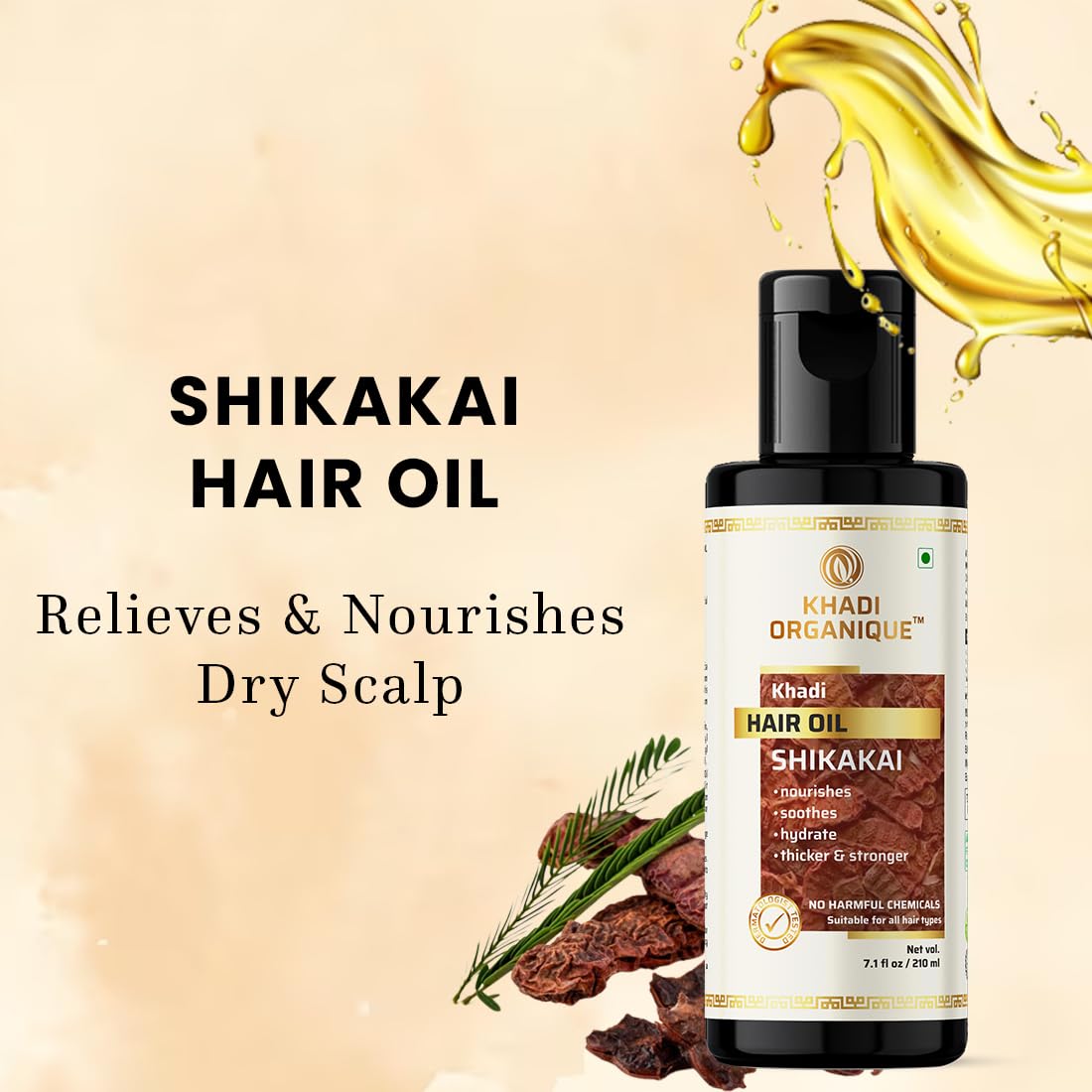 Organic Shikakai Hair Oil for Hair Growth & Thickness - Natural Treatment for Healthy, Long, Strong & Shiny Hair - Reduces Hair Fall - Paraben & Mineral Oil Free (Pack of 2, 420ml) - Perfect for Daily Hair Care & Scalp Massage