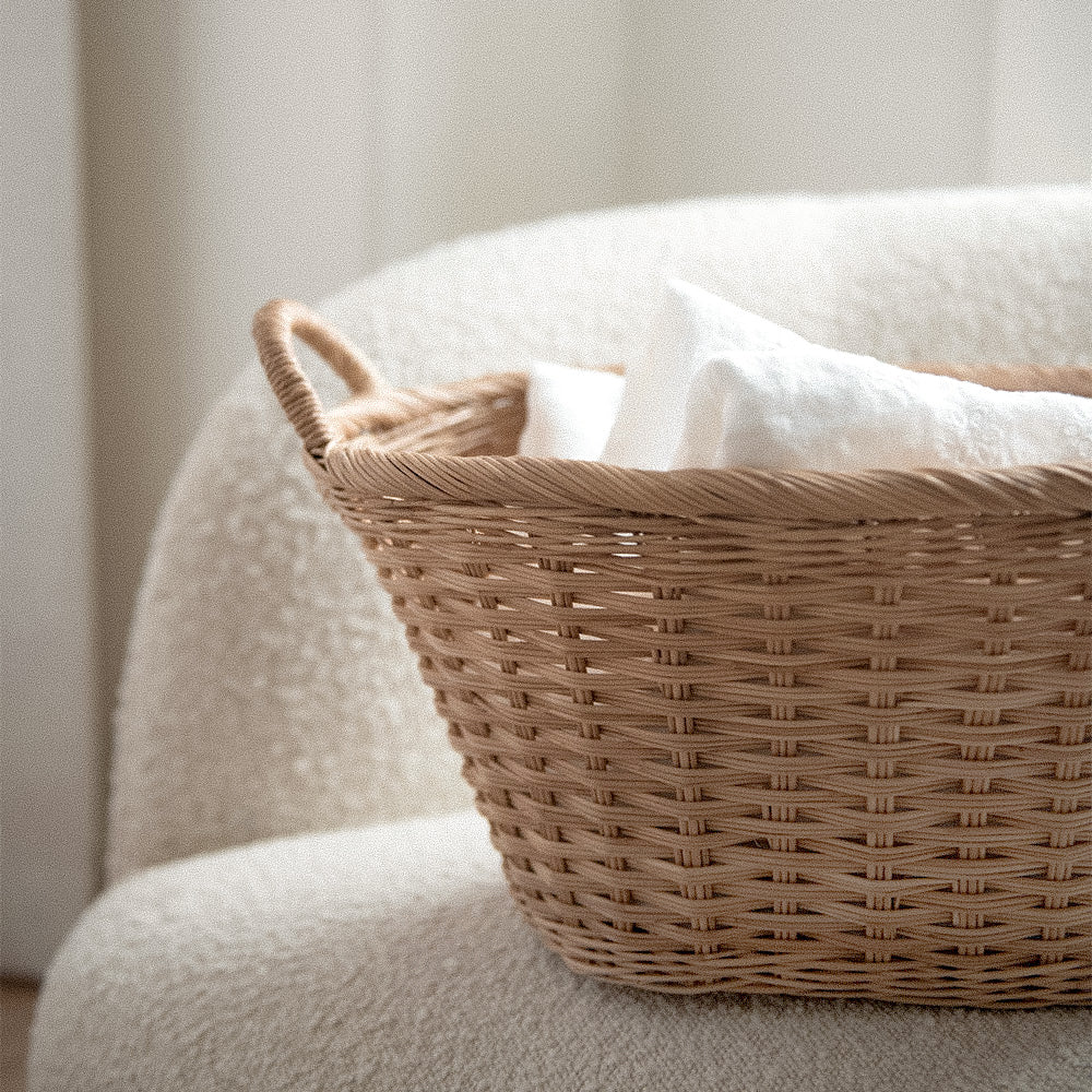 Handwoven Oval Floor Basket - Natural Fiber Storage Basket for Home Decor, Living Room, Bedroom & Nursery Organization - Perfect for Blankets, Toys & Magazines