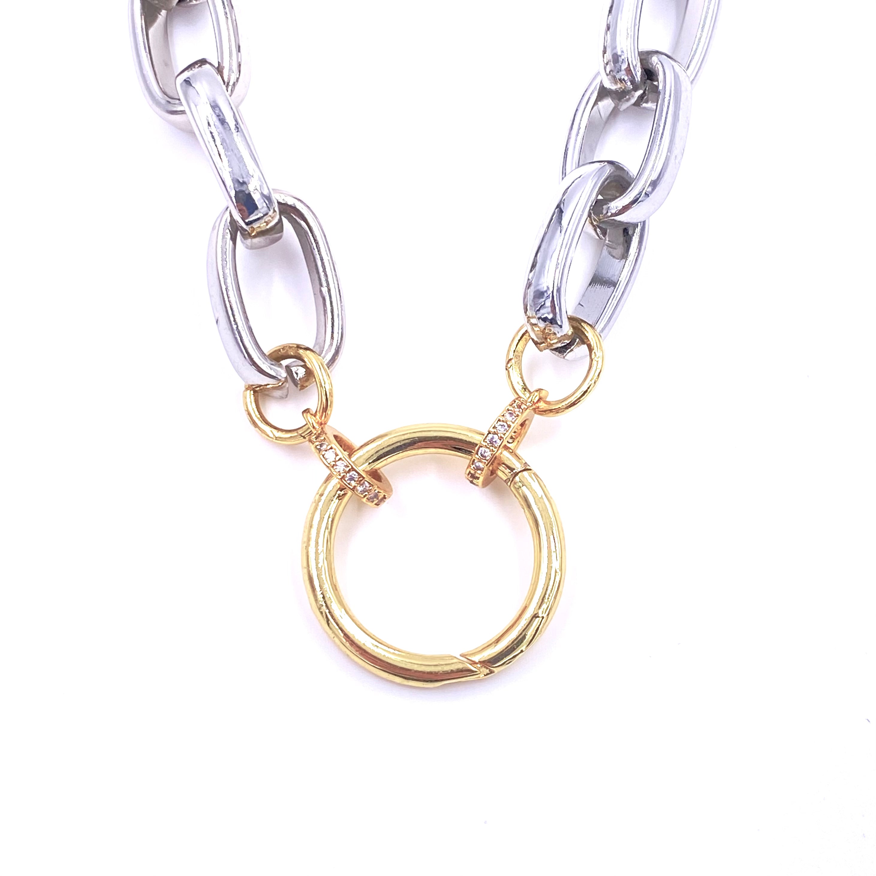 Ashley Gold Stainless Steel Gold Plated Mixed Metal CZ Center Circle Clasp Necklace for Women - Elegant Jewelry Gift for Birthday, Anniversary & Special Occasions