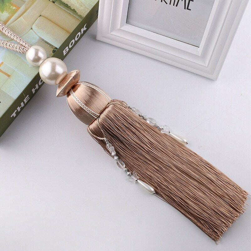 Elegant Pearl Tassel Curtain Tiebacks - Gold & White Home Decor for Windows, Living Room, Bedroom - Perfect for Drapes, Sheers & Valances