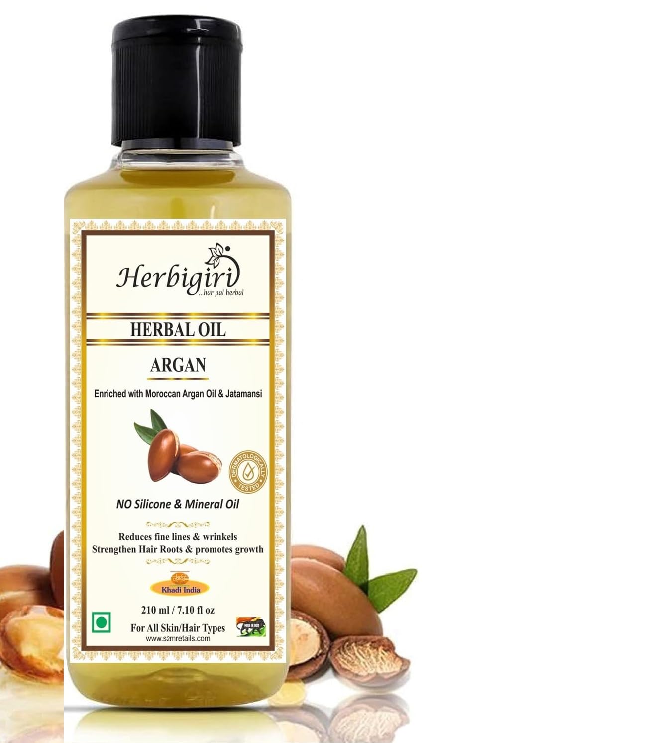 Khadi Natural Herbigiri Herbal Argan Hair Oil for Shiny, Nourished & Healthy Hair - 100% Pure Organic Treatment for Dry, Damaged Hair & Split Ends - Perfect for Daily Hair Care & Styling at Home or Salon