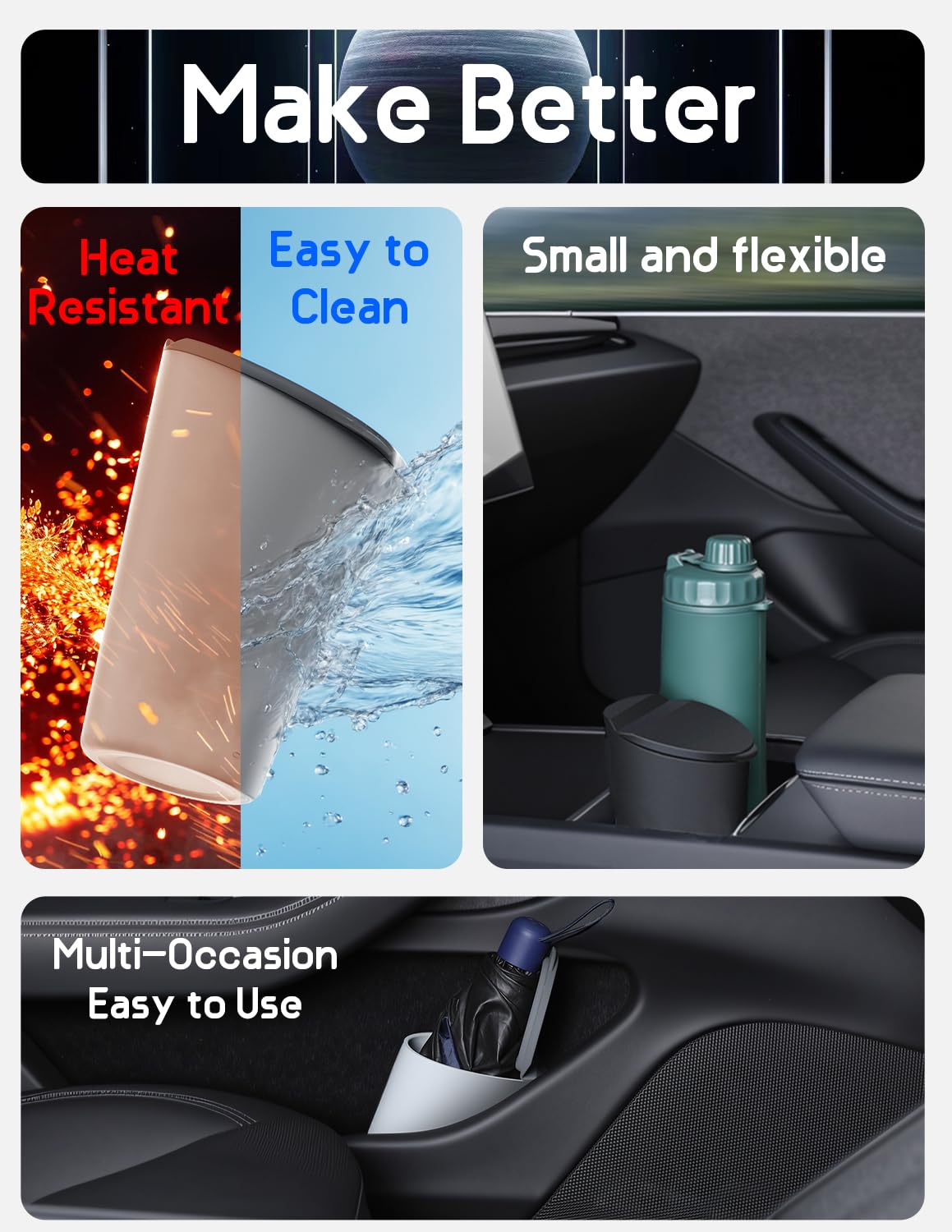 BMZX Small Car Trash Can with Lid - Leakproof Cup Holder & Door Pocket Garbage Bin for Auto, Home, Office - Compact Trash Container (Black, 1 Pack) | Perfect for Road Trips, Commuting & Workspace Organization