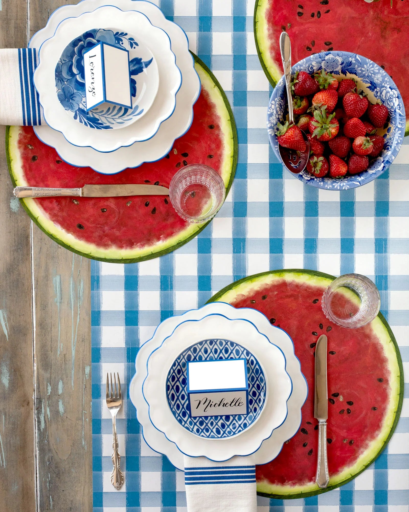 Hester & Cook Blue Painted Check Table Runner - Farmhouse Style Cotton Table Decor for Dining Room, Kitchen, and Holiday Decorations - Perfect for Thanksgiving, Christmas, and Everyday Use