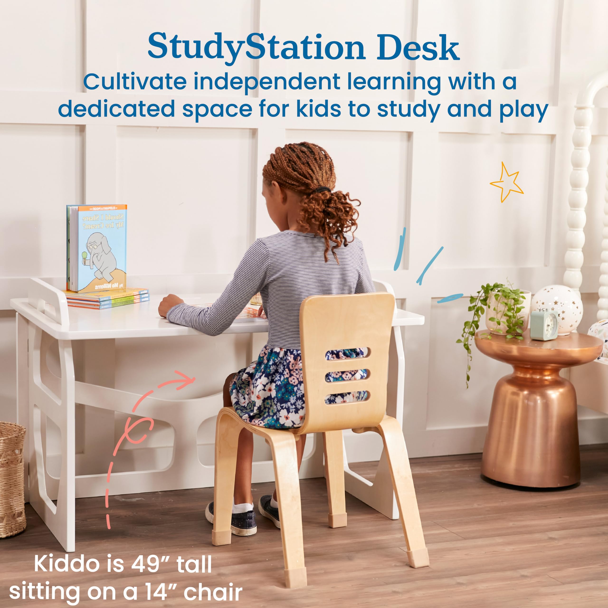 ECR4Kids StudyStation Desk - Adjustable Kids Furniture for Home & Classroom, White Wash Finish - Perfect for Homework, Reading & Learning Activities