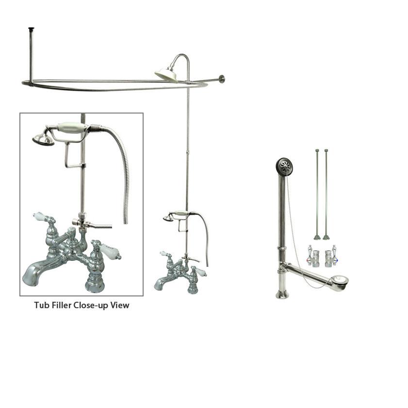 Vintage Chrome Clawfoot Tub Shower Faucet Kit with Enclosure & Adjustable Curtain Rod - 1154T1CTS - Perfect for Bathroom Renovations & Antique Style Decor