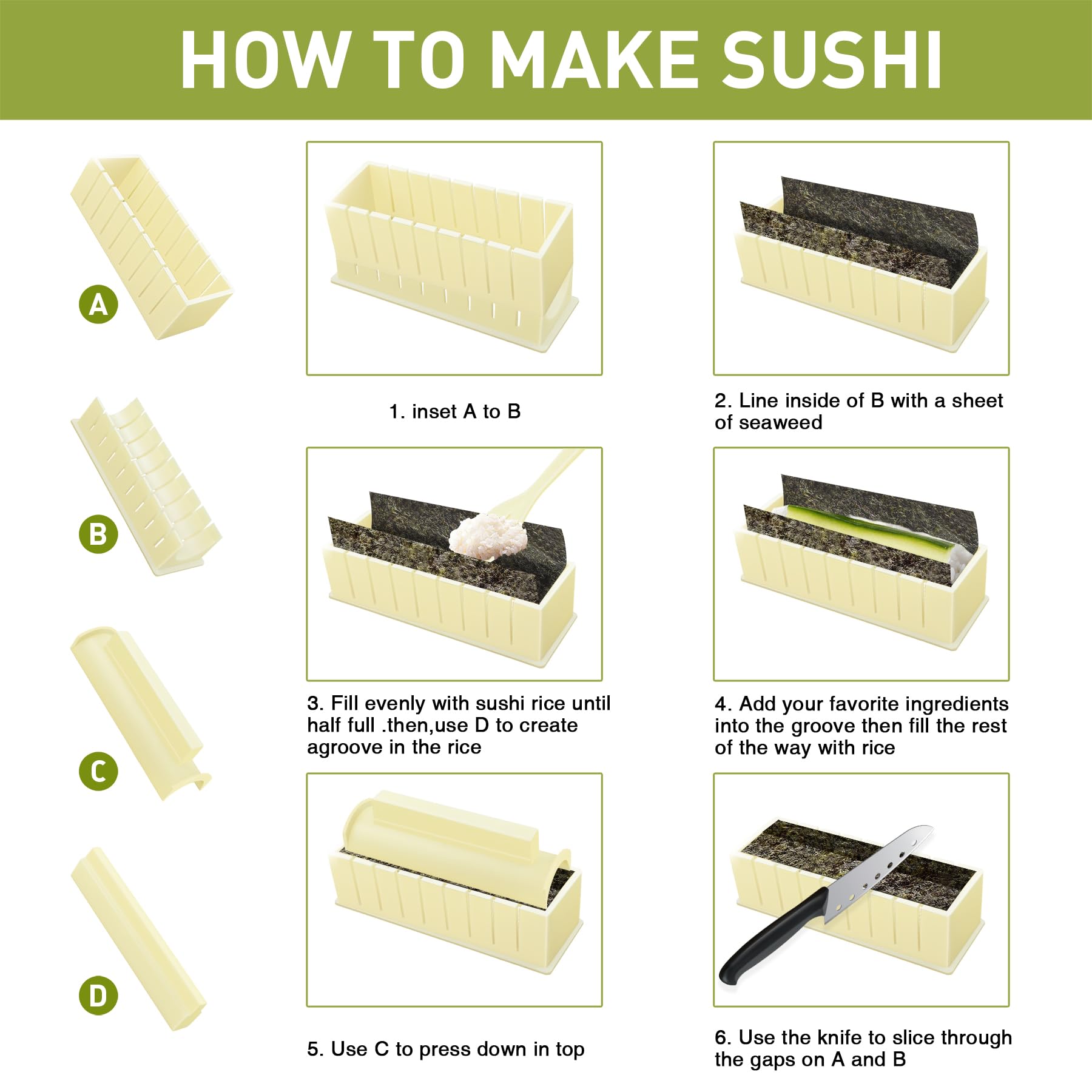 Premium 12-Piece Sushi Making Kit with Rice Mold & Roller - Complete DIY Sushi Maker Set for Beginners - Perfect for Home Cooking, Parties & Japanese Cuisine Lovers
