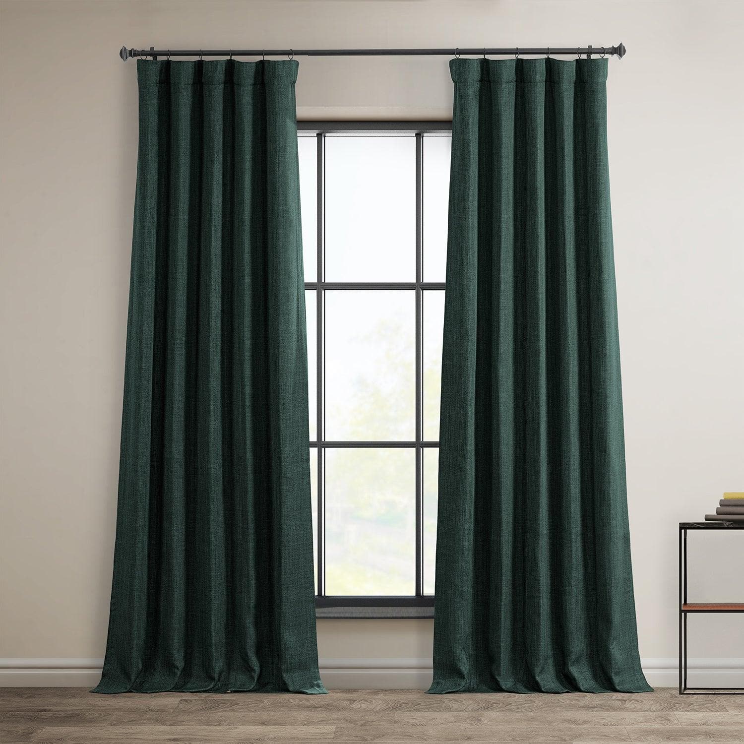Focal Green Textured Faux Linen Blackout Curtains - Thermal Insulated Window Drapes for Bedroom, Living Room & Home Decor