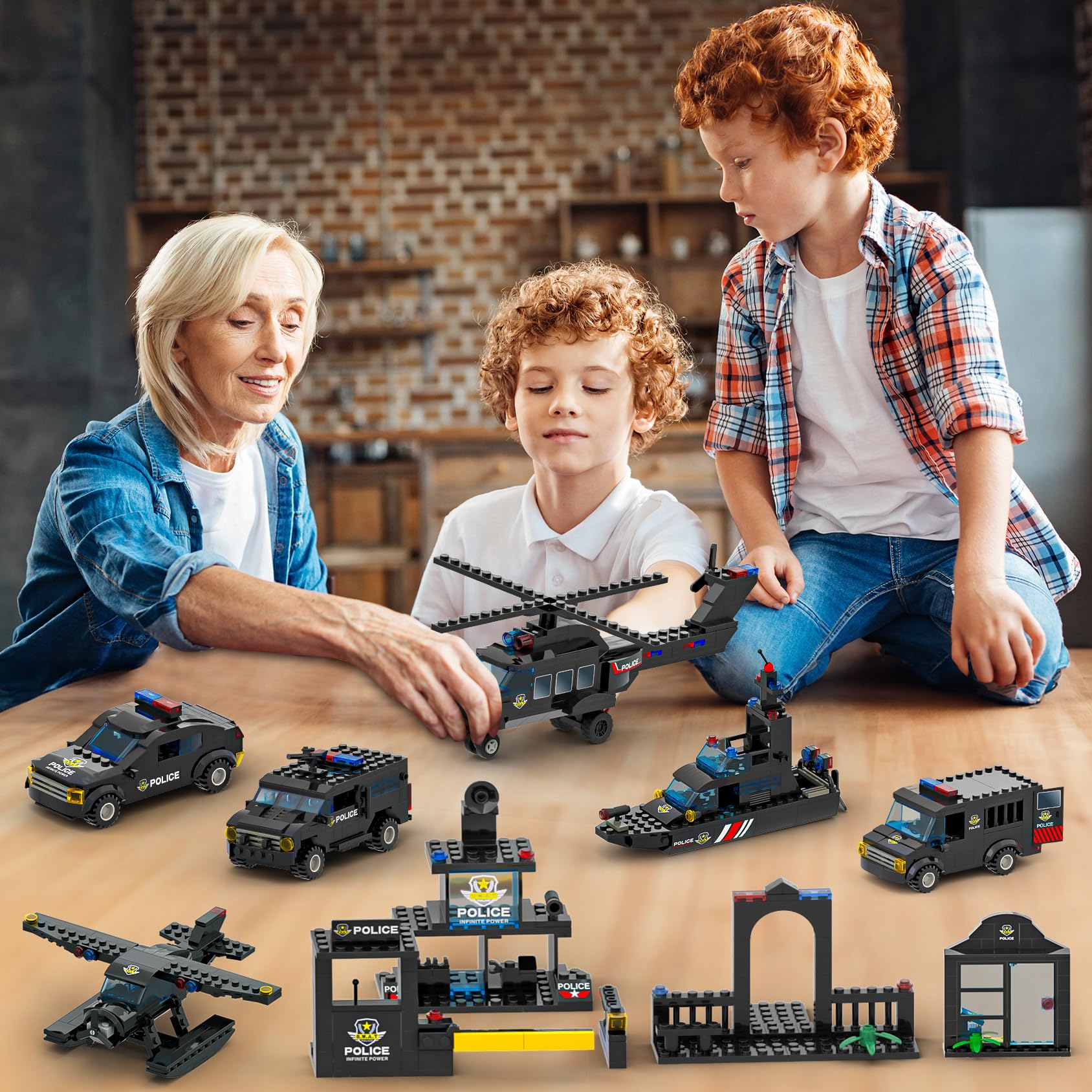 WishaLife 8-in-1 City Police SWAT Mobile Command Center Truck Toy Building Set with Police Station, Car, Helicopter & Boat - STEM Educational Construction Play Set for Kids Boys Girls Ages 6+ - Perfect for Role Play, Birthday Gifts & Creative Building Fun