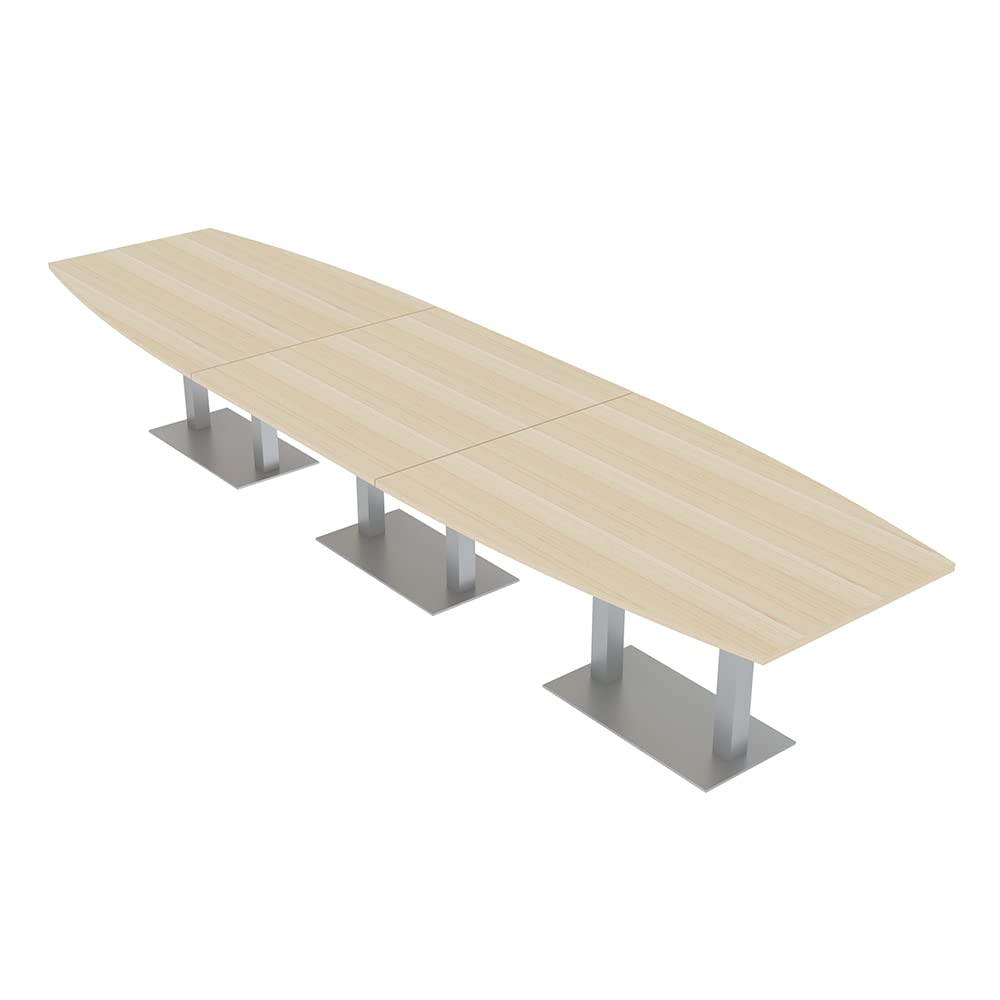 14 Person Conference Table with Metal Bases - Modular Boat Shaped Design | Harmony Series Maple Wood Meeting Table (14 ft) - Perfect for Boardrooms, Team Meetings & Office Collaboration Spaces