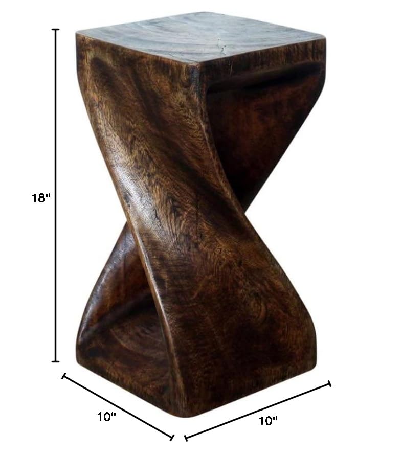Haussmann® Original Wood Twist Stool - 10x10x18 Inch Height - Mocha Oil Finish - Rustic Bar Stool for Kitchen Island, Breakfast Nook & Home Decor