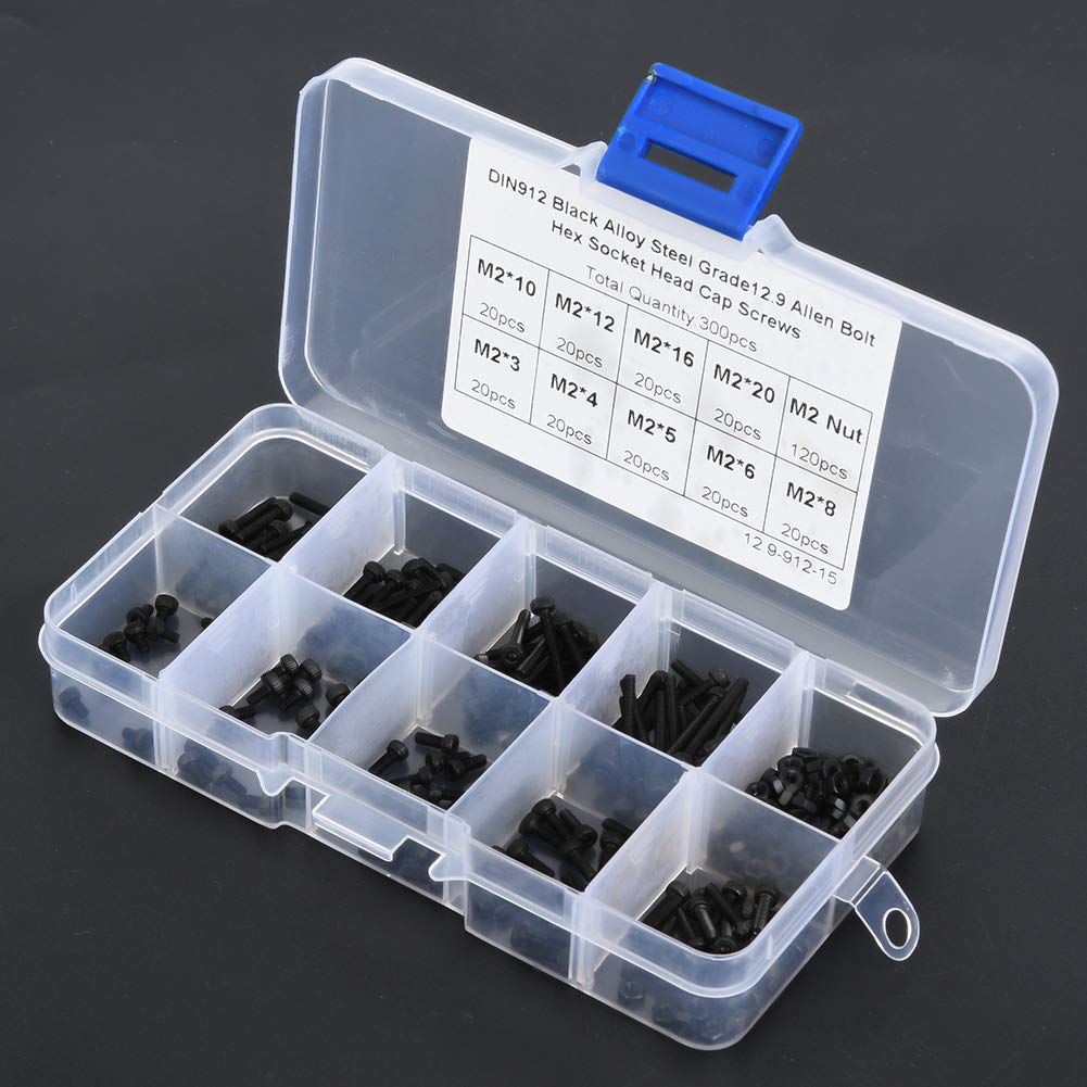 M2 Hex Socket Screw Bolt Nut Kit - 300PCS 12.9 Grade Alloy Steel for DIY & Repair