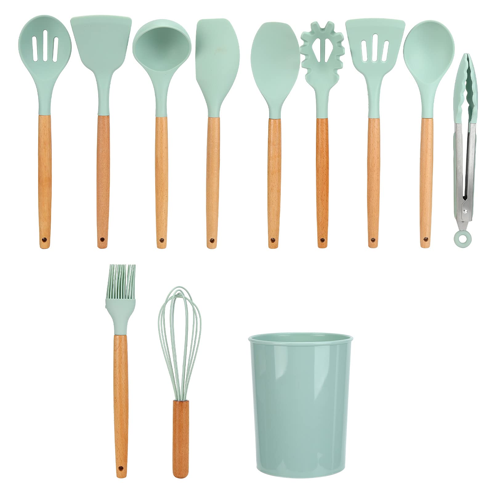 Non-Stick Silicone Cooking Spoon - Heat Resistant Kitchen Utensil for Baking, Frying & Stirring (Light Green) - Perfect for Non-Stick Pans & Everyday Cooking