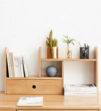 Solid Oak Wood Table Shelves - Rustic Home Office & Living Room Storage Organizer for Books, Decor & Essentials