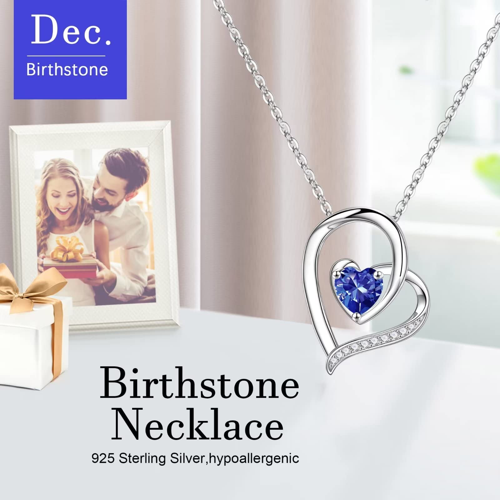 925 Sterling Silver Heart Birthstone Necklace for Women - Personalized Mothers Day, Anniversary & Birthday Gifts for Wife, Mom | Elegant Jewelry for Everyday Wear & Special Occasions