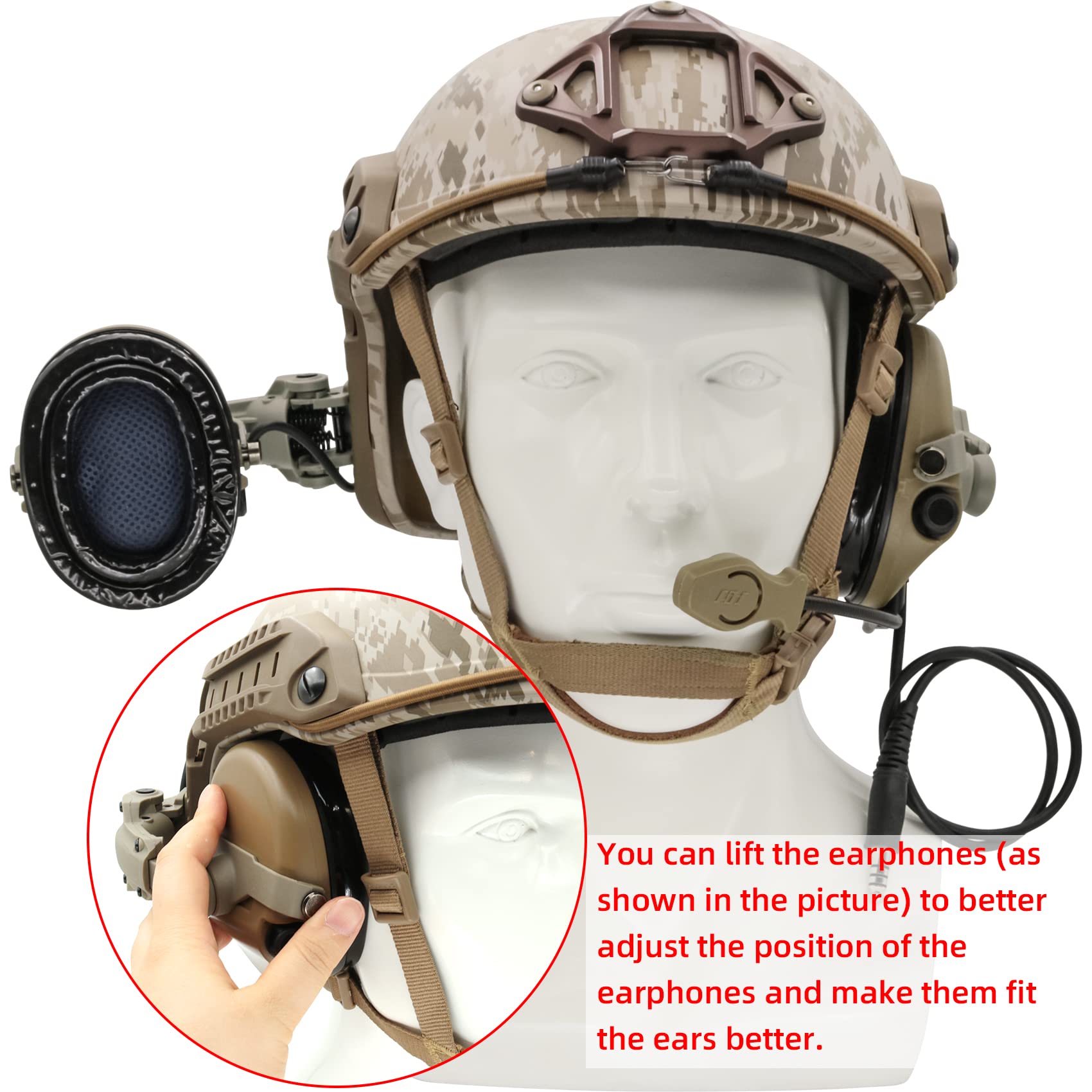 Tactical Headset with ARC Rail Adapter - Military-Grade Ear Protection Headphones for Airsoft & Shooting - Includes K 2 Pin Push-to-Talk (Tan) - Perfect for Combat Training, Hunting & Outdoor Adventures