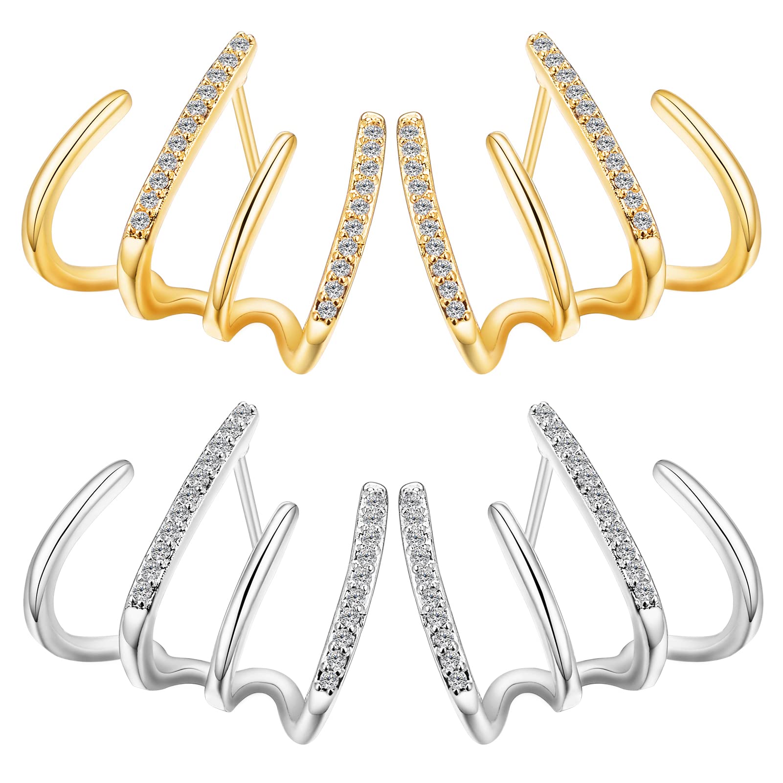 14K Gold Plated Cuff Huggie Earrings for Women - Minimalist Claw Earrings for Women & Teen Girls (Gold & Silver) | Perfect for Everyday Wear, Parties & Special Occasions