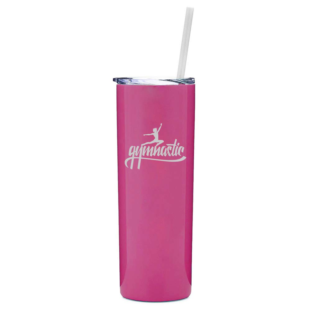 20 oz Skinny Tall Stainless Steel Vacuum Insulated Tumbler with Straw - Leakproof Travel Mug for Coffee & Tea - Hot Pink Gym Water Bottle for Workouts, Yoga & Calligraphy Practice
