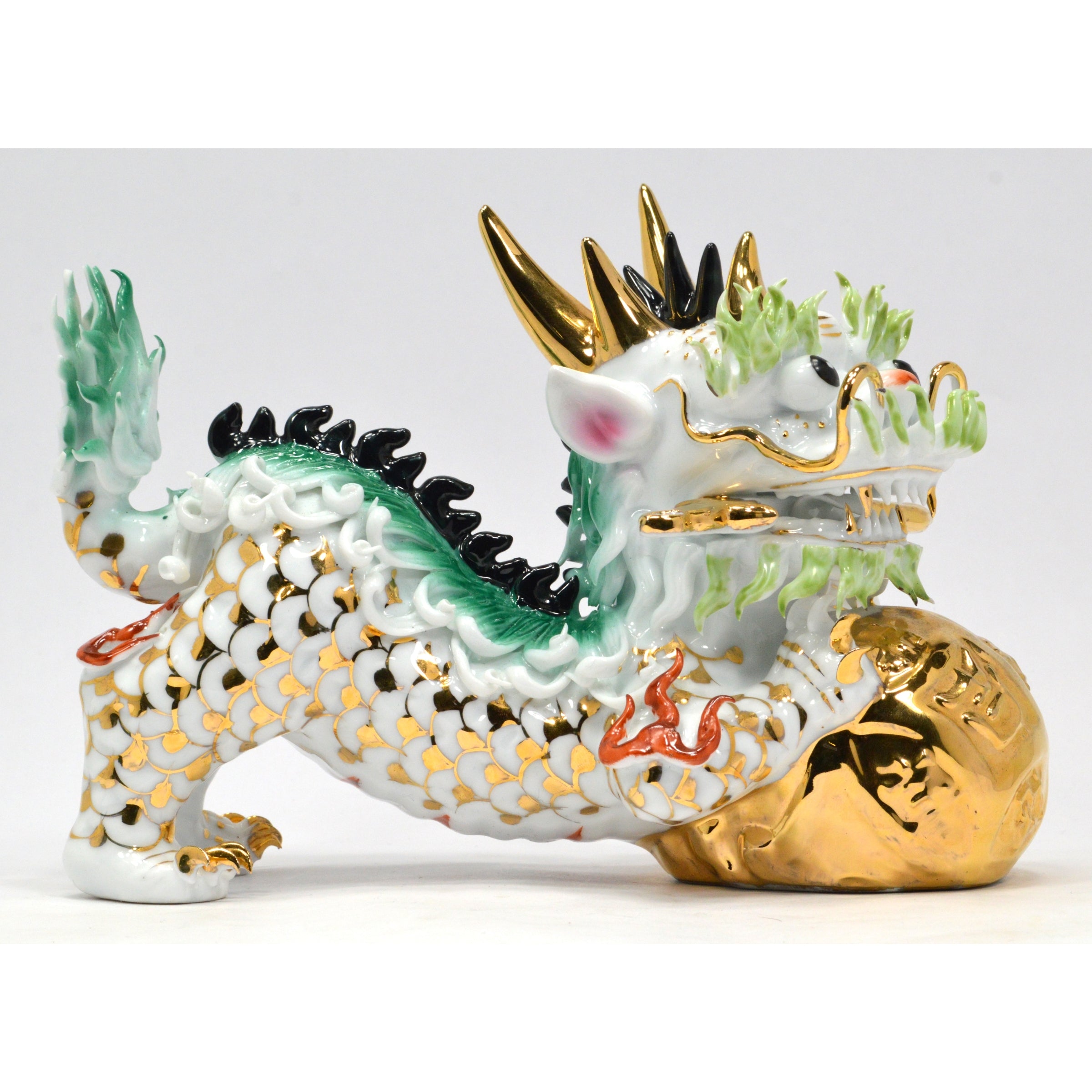 Imperial Chinese Fu Dog Foo Lion Porcelain Statue - Male Guardian Temple Figurine (Set of 2) for Home Decor, Feng Shui Protection & Asian Art Collection