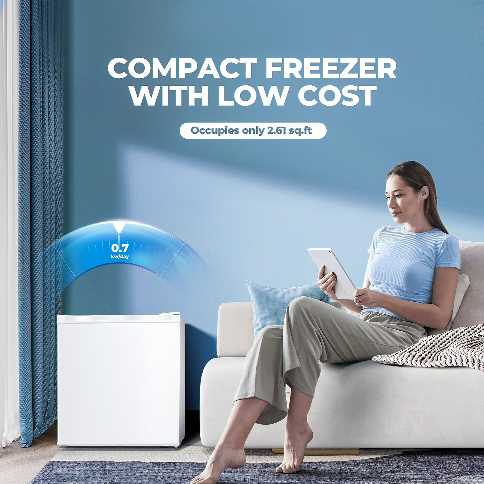 1.1 Cu.ft Upright Freezer - Compact Mini Freezer with Adjustable Thermostat, Removable Shelves & Reversible Door - Perfect for Bedroom, Dorm, Apartment or Small Kitchen - Energy Efficient White Freezer for Food Storage & Space Saving
