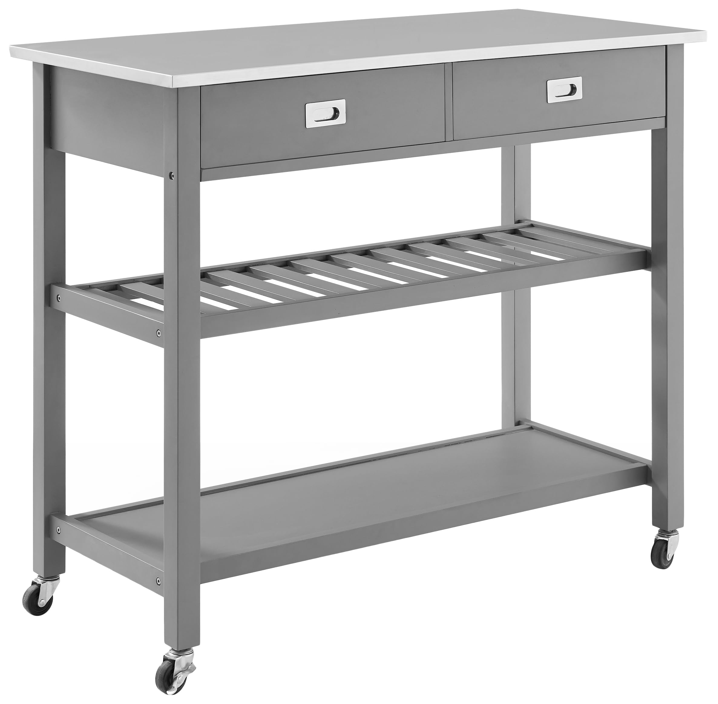 Crosley Chloe Stainless Steel Kitchen Island Cart with Wheels - Microwave Stand, Wine Rack & Storage Cabinet for Small Spaces - Perfect for Apartments, Dorms & Compact Kitchens (Gray)