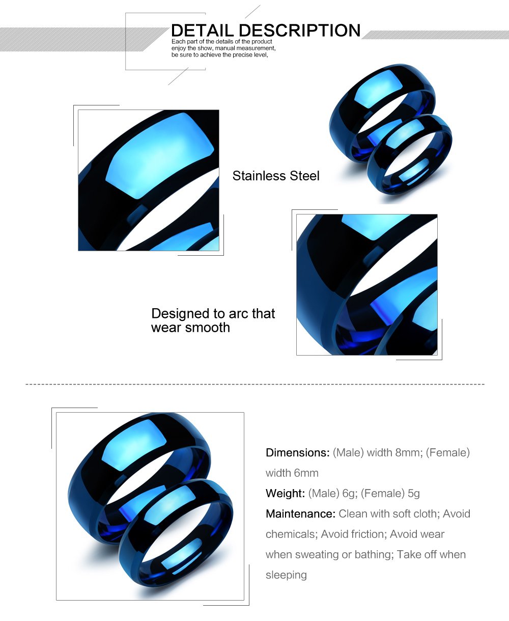 His & Hers Matching Stainless Steel Wedding Rings - Black & Blue Couple Bands for Anniversary Gifts