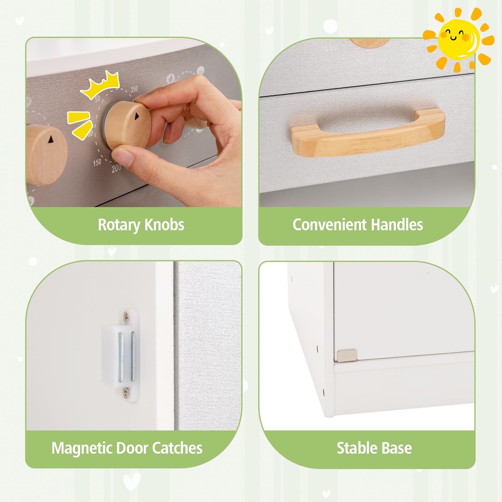 HONEY JOY Wooden Play Kitchen Set for Toddlers - Pretend Cooking Toy with Sink & Microwave for Kids Playroom