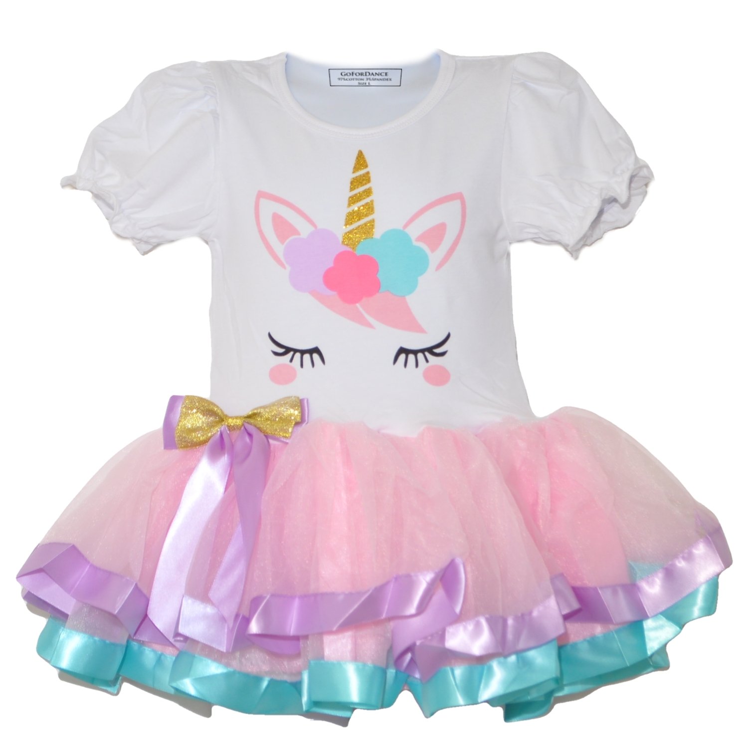 Pony Puff Short Sleeve 3-Layer Tulle Tutu Dress with Ribbon Trim for Girls - Pink Party Dress (Size Large) | Perfect for Birthday Parties, Pageants, Photo Shoots & Special Occasions